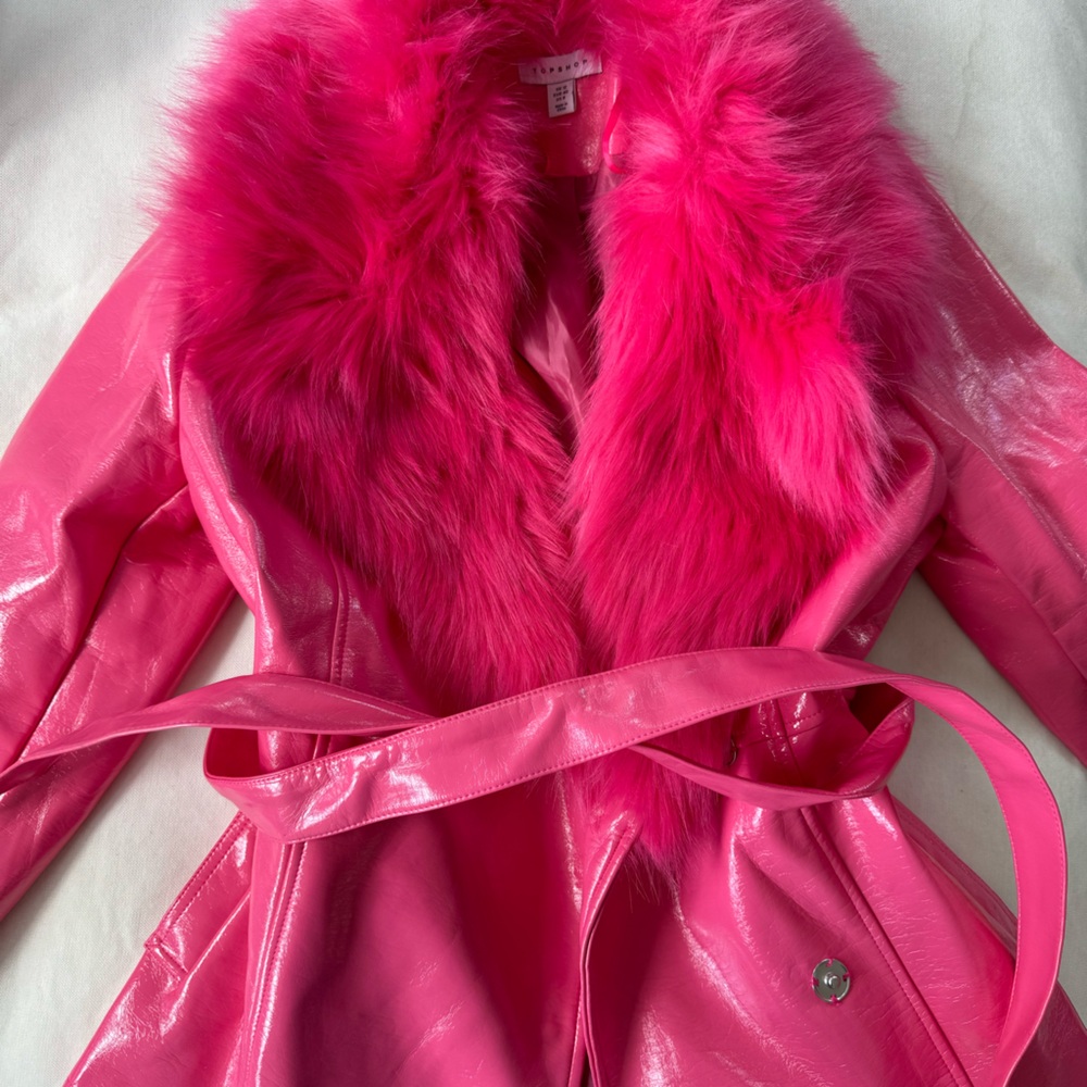 Topshop Pink Leather Fur Jacket